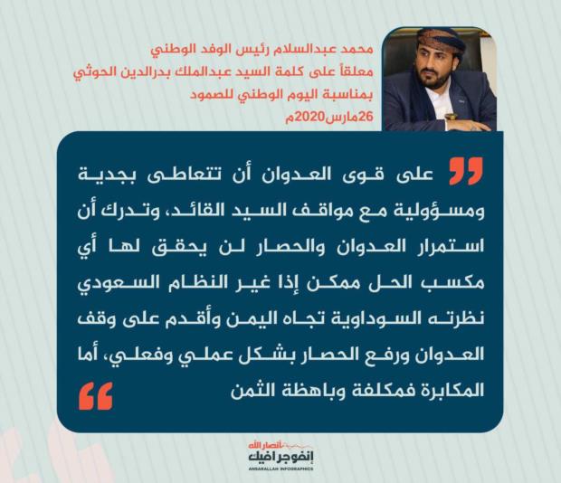 على قوى العدوان أن تتعاطى بجدية ومسؤولية مع مواقف #السيد_القائد،